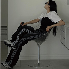 批发现 抽绳侧条杠宽松牛仔裤