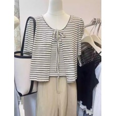 批发-东大门2026夏装新款条纹开衫T恤+吊带背心上衣<b class='q'>套装</b>两件套女