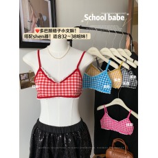 批发实价实拍<b class='q'>日系</b>甜美蕾丝边格子内衣女小胸聚拢无钢圈<b class='q'>文胸</b>罩薄上衣