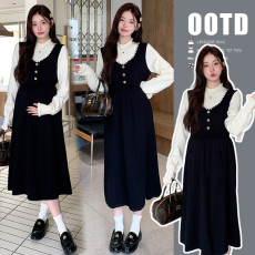 批发实拍 秋季新品假两件针织毛衣孕妇裙