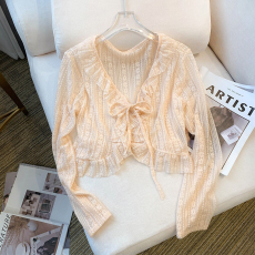 批发实拍  大货2026春夏新款设计感气质防晒开衫冰丝上衣蕾丝衫罩衫女