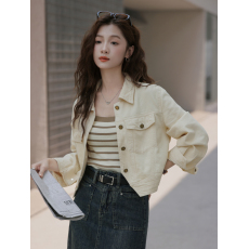 批发实拍盐系工装<b class='q'>外套</b>2025秋季新款小个子短款翻领休闲牛仔夹克上衣女