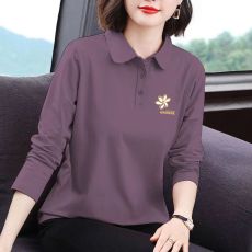 批发100%纯棉长袖衬衫新款春秋<b class='q'>时尚</b>减龄T恤大码百搭翻领<b class='q'>运动</b>宽松上衣