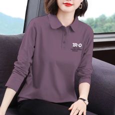 批发2025新款翻领长袖t恤女印花时尚韩版<b class='q'>春</b>秋修身妈妈洋气polo衫上衣