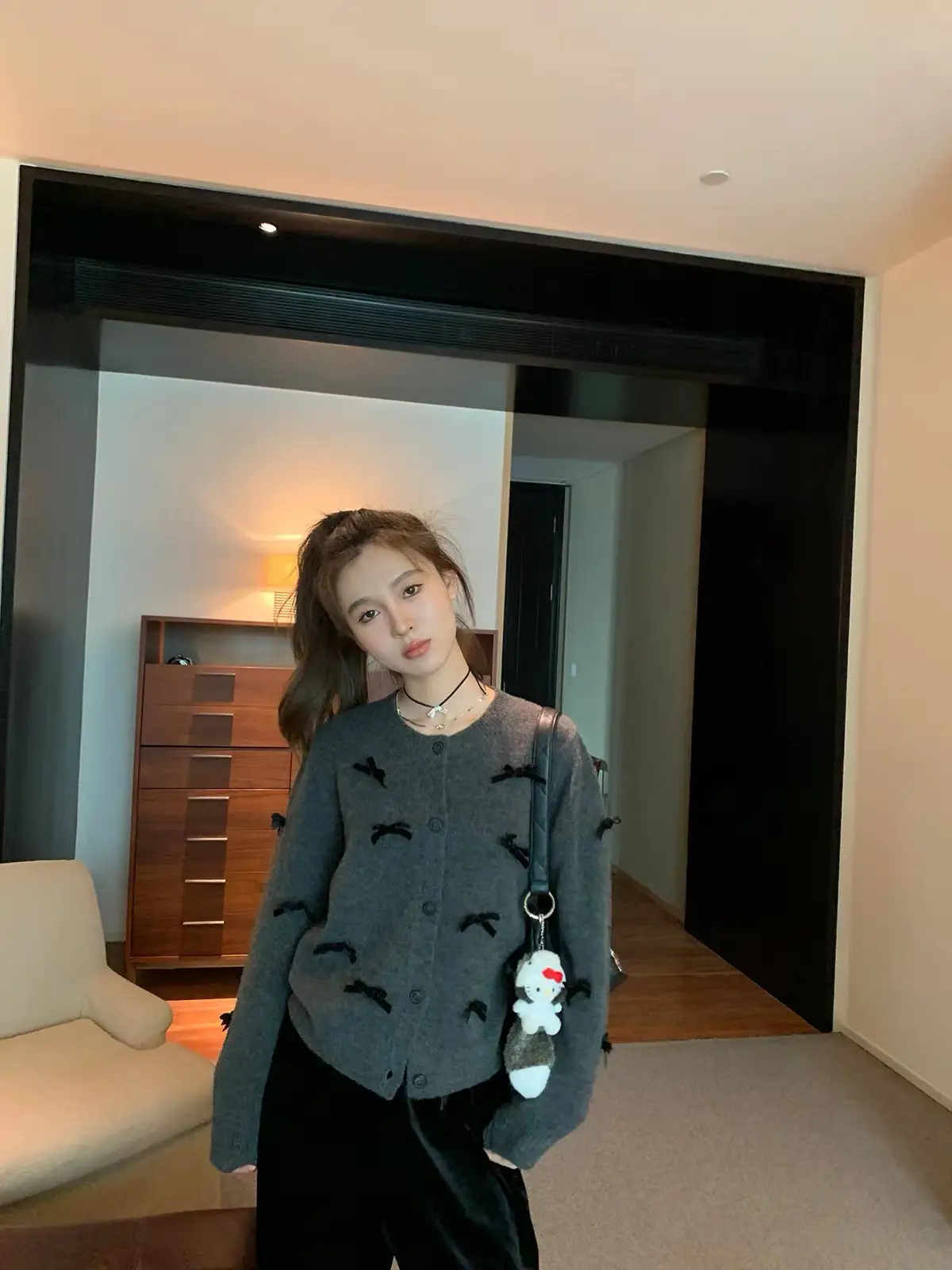나비 리본 울 니트 카디건 상세 이미지 2
