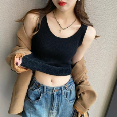 批发抖音天猫品质针织背心女内搭西装白色打底加绒吊带遮副乳保暖上衣