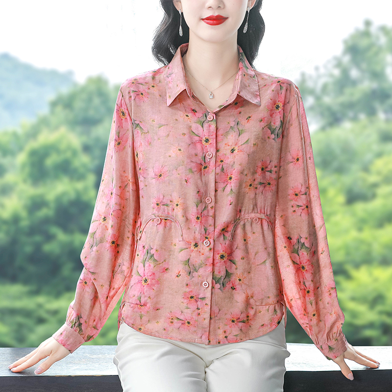 PF21966#新款2024时尚印花洋气翻领小衫高级感气质遮肚子上衣女女裝貨源服裝批發