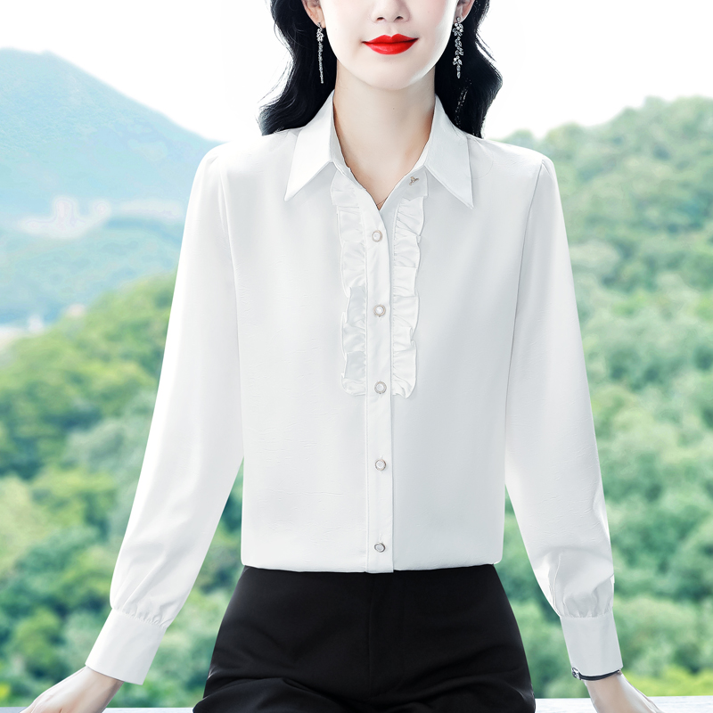 실사 2026 봄 새로운 외국 가스 여성 긴팔 셔츠 쇼트 스타일 다용도 뽕나무 누에 실크 맨위