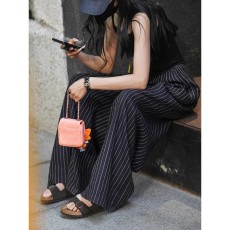 批发条纹休闲阔腿裤女<b class='q'>夏</b>季新款设计感复古百搭宽松显瘦遛弯裤