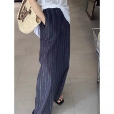 批发条纹休闲阔腿裤女<b class='q'>夏</b>季新款设计感复古百搭宽松显瘦遛弯裤