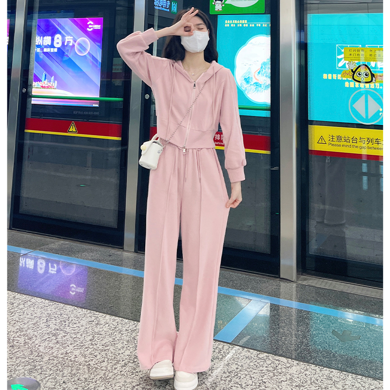 경관 그림 봄 한국 스타일 슬림해 보이는 세트 여성 패션 후드티 캐주얼 투피스 세트
