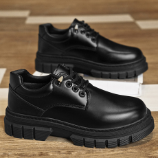 批发男士休闲皮鞋秋季新款黑色系带日常工作正装圆头增高小皮鞋男鞋