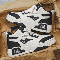 批发时尚新款皮革拼接网布透气舒适高帮男士板鞋休闲<b class='q'>运动</b>厚底增高男鞋