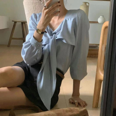 批发尺寸已更新 INS博主款 法式气质优雅百搭系带飘领衬<b class='q'>衫</b>女上衣