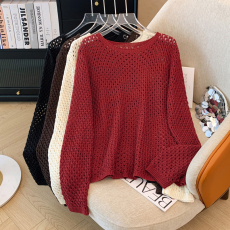 批发实拍大码洋气显瘦春<b class='q'>夏</b>新款高级感时尚减龄宽松镂空长袖针织上衣女