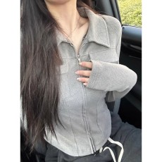 批发拉链式针织衬衫春<b class='q'>秋</b>女2026新款薄外套法式洋气特别致漂亮小衫