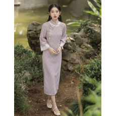 批发新中式<b class='q'>旗袍</b>2025春季新款改良蕾丝年轻款少女气质优雅百搭<b class='q'>连衣裙</b>