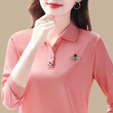 批发洋气长袖t恤女夏装<b class='q'>时尚</b>妈妈polo衫纯棉宽松显瘦上衣翻领大码绣花