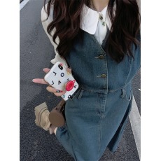 批发实拍实价#秋季新款牛仔<b class='q'>连衣裙</b>显瘦A字背心裙娃娃领长袖衬衫两件套