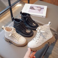 批发女童菱形格子靴子2024<b class='q'>秋</b>季新款韩版马丁靴男童时尚休闲软底单靴潮