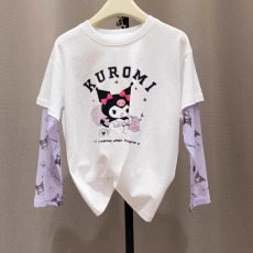 批发女童秋季短袖T恤秋季新款网红卡通拼接网纱防晒袖<b class='q'>儿童</b>上衣服防蚊