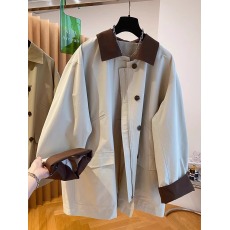 批发撞色翻领中长款风衣女春秋季大码<b class='q'>胖</b><b class='q'>mm</b>宽松高级感休闲复古工装外套