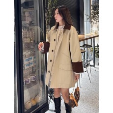 批发中长款大口袋工装风衣女款春秋季大码<b class='q'>胖</b><b class='q'>mm</b>宽松高级复古撞色外套