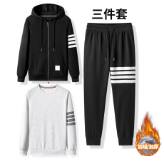 批发高品质<b class='q'>冬</b>季加绒保暖华夫格潮牌时尚四条杠百搭休闲卫衣裤子三件套