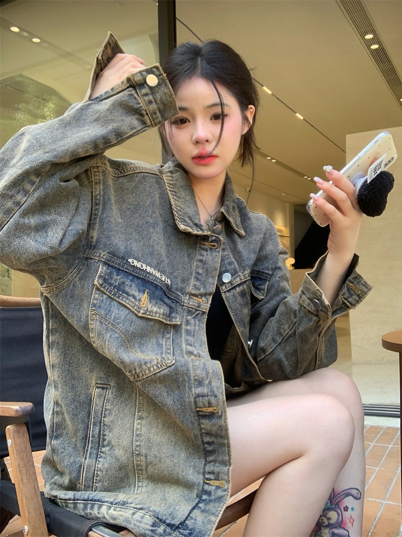 2026 봄 레트로 워싱 마 오래된 워크웨어 데님 여성 코트 봄 가을 루즈핏 항구 바람 고급 다용도 맨위