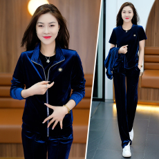 批发官图 高档金丝绒运动套装女2026春秋时尚洋气休闲<b class='q'>运动服</b>三件套