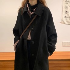 批发原版做法+390克秋冬韩系赫本风呢子大衣女中长款毛呢外套小个子