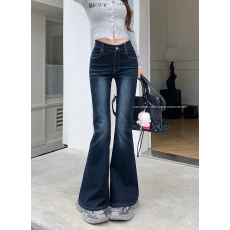 批发实拍实价#新款<b class='q'>弹力</b>修身微喇叭牛仔长裤女设计感袋盖拖地马蹄裤子