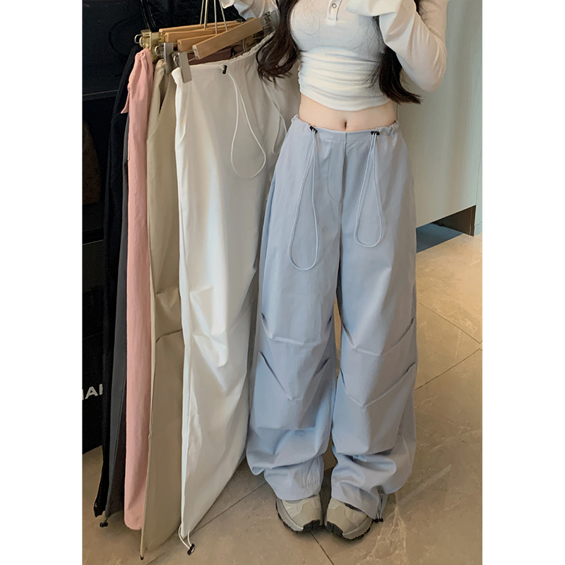 실사 2026 새로운 워크웨어 팬츠 펌프 로프 하이웨이스트 스트레이트 캐주얼 루즈핏 와이드 레깅스 바지