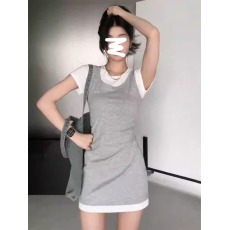 批发美式学院风<b class='q'>连衣裙</b>女夏收腰修身辣妹短款包臀裙运动休闲小个子短裙