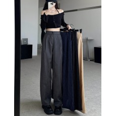 批发实拍     秋季条纹<b class='q'>西装</b>裤直筒宽松新款高腰阔腿裤