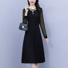 批发秋季大码女装<b class='q'>胖</b>mm<b class='q'>黑色</b>长袖收腰显瘦遮肚妈妈装连衣裙外穿时尚洋气