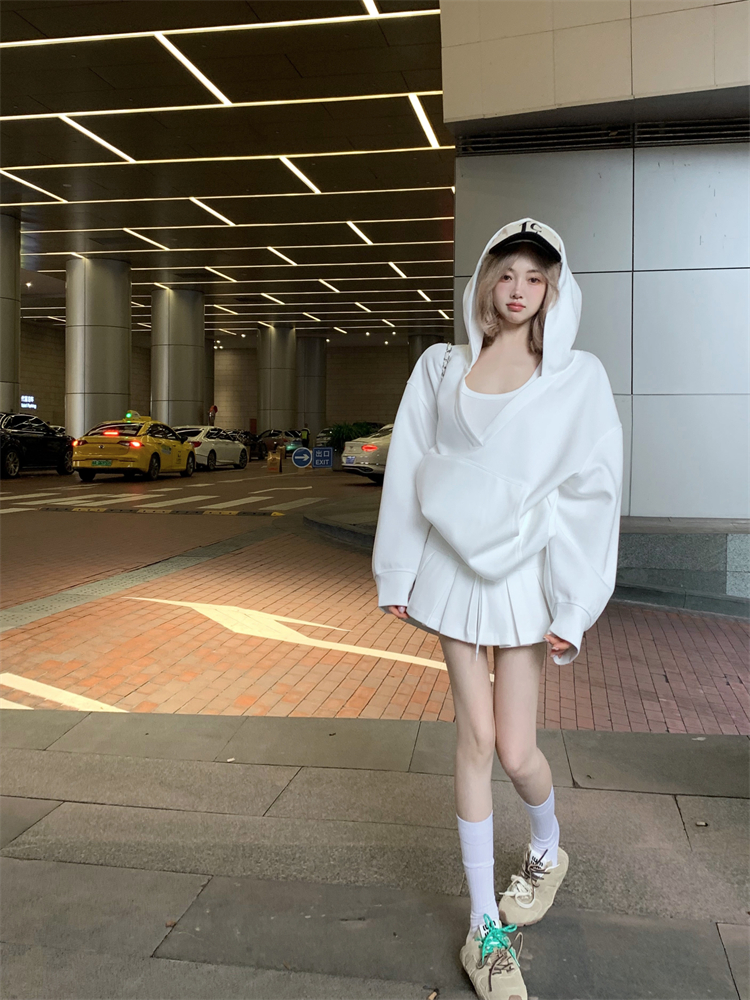 實拍 純色連帽衛衣套裝女夏季初秋短裙兩件套