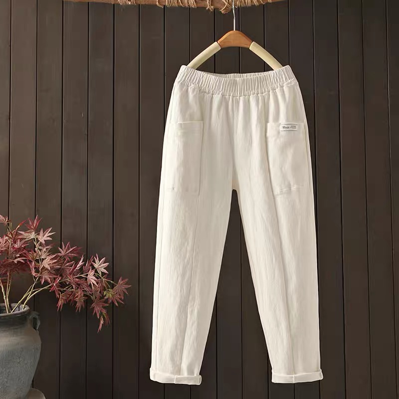 PF19874#纯色休闲裤女士新款宽松显瘦水洗弹力棉哈伦裤九分裤子女女裝貨源服裝批發