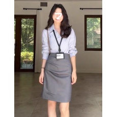 批发九九郭高级气质通勤时尚<b class='q'>套装</b>女夏秋翻领长袖衬衫高腰褶皱西装半裙