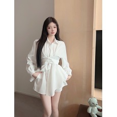 批发实拍2025冬季新款辣妹甜酷气质收腰polo领长袖<b class='q'>衬衫</b>休闲短款两件套