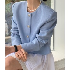 批发有货韩国chic极简主义 法式气质圆领单排扣宽松休闲百搭长袖外套