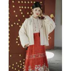 批发<b class='q'>实拍</b> 秋冬装汉服汉元素国风绣花珠花宽松型配马面裙呢外套