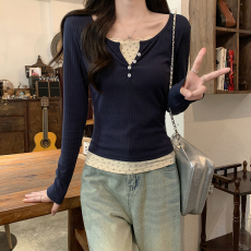 批发实拍250克德芙棉<b class='q'>长袖</b>t恤女2026春秋新款薄款假两件<b class='q'>打底衫</b>圆领上衣