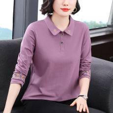 批发<b class='q'>妈妈装</b>2026新款t恤长袖女中老年时尚洋气上衣百搭刺绣POLO领