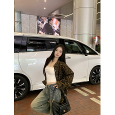 批发实拍实价 豹纹外套<b class='q'>秋</b>季美式复古休闲宽松廓形夹克设计感小众上衣