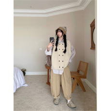 批发实拍实价~纯色宽松复古休闲<b class='q'>衬衫</b>+休闲工<b class='q'>装</b>阔腿<b class='q'>裤</b><b class='q'>森系</b>复古马甲套<b class='q'>装</b>