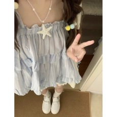 批发中大童装甜美小清新格纹吊带衬衫女宝宝2024<b class='q'>夏</b>季新款洋气无袖上衣