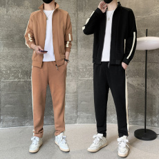 批发高品质春秋<b class='q'>男士</b>纯棉潮牌时尚拼色百搭休闲开衫<b class='q'>卫衣</b>两件<b class='q'>套装</b>