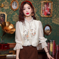 实拍有货！2026春季新款雪纺衫长袖简约荷叶领喇叭袖小清新甜美