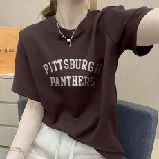 批发纯棉咖色字母印花短袖<b class='q'>t</b><b class='q'>恤</b>2026夏季新款减龄时尚百搭小众休闲上衣